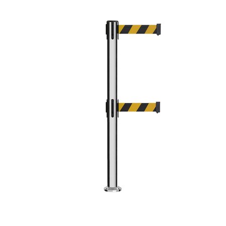 MONTOUR LINE Stanchion Dual Belt Barrier Fixed Base Pol.Steel Post 9ft.Blk/Ye Belt MX630DF-PS-BYD-90